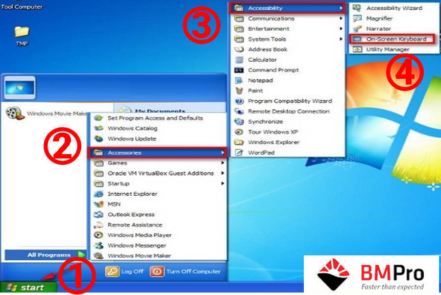 Mở bàn phím ảo trên Windows XP