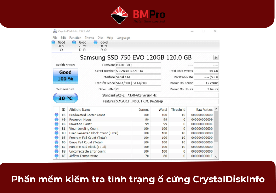 Phần mềm kiểm tra tình trạng ổ cứng CrystalDiskInfo (1)